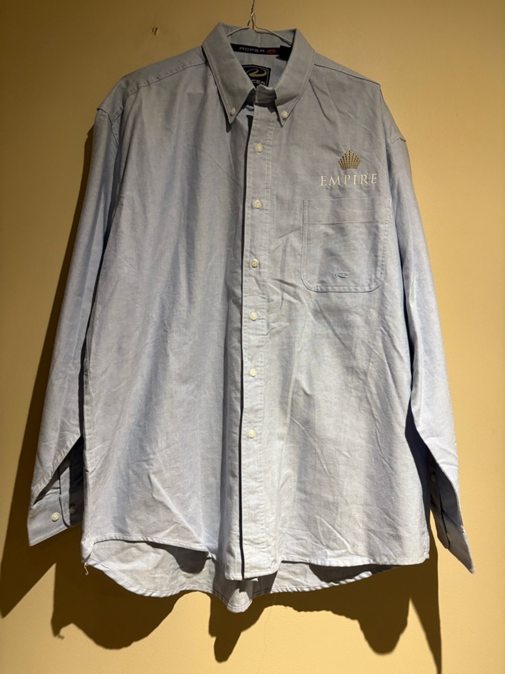 Roper Blue Long Sleeve Button Down Shirt Size Large Branded Empire Cotton